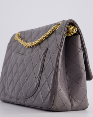 Chanel Grey Medium Reissue 2.55 Double Flap Bag in Quilted Crumpled Calfskin with Aged Gold Hardware