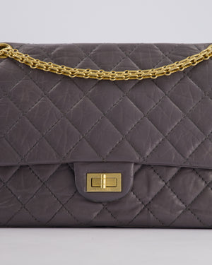 Chanel Grey Medium Reissue 2.55 Double Flap Bag in Quilted Crumpled Calfskin with Aged Gold Hardware