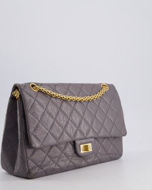 Chanel Grey Medium Reissue 2.55 Double Flap Bag in Quilted Crumpled Calfskin with Aged Gold Hardware