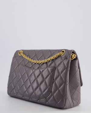 Chanel Grey Medium Reissue 2.55 Double Flap Bag in Quilted Crumpled Calfskin with Aged Gold Hardware