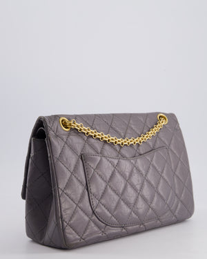 Chanel Grey Medium Reissue 2.55 Double Flap Bag in Quilted Crumpled Calfskin with Aged Gold Hardware