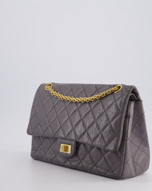 Chanel Grey Medium Reissue 2.55 Double Flap Bag in Quilted Crumpled Calfskin with Aged Gold Hardware