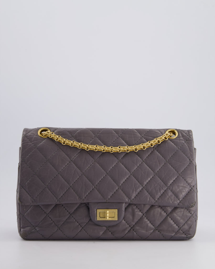 Chanel Grey Medium Reissue 2.55 Double Flap Bag in Quilted Crumpled Calfskin with Aged Gold Hardware