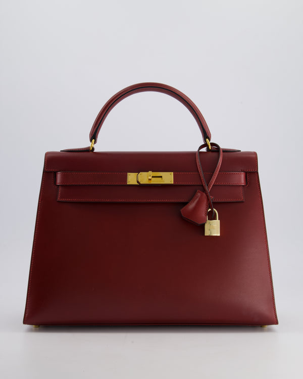 *HOT COLOUR* Hermès Vintage Kelly 32cm Sellier Bag in  Rouge H Box Calf Leather with Gold Hardware