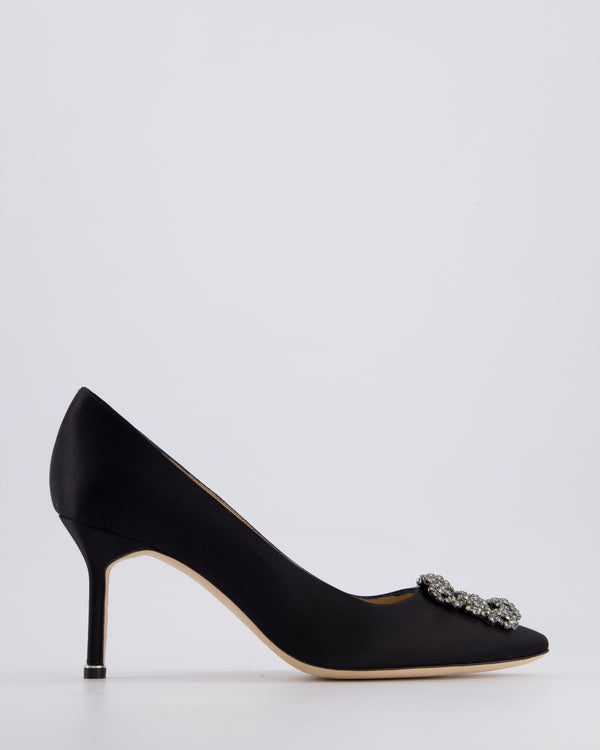 Manolo Blahnik Black Satin Hangisi 70 Embellished Pumps Size EU 40 RRP £945