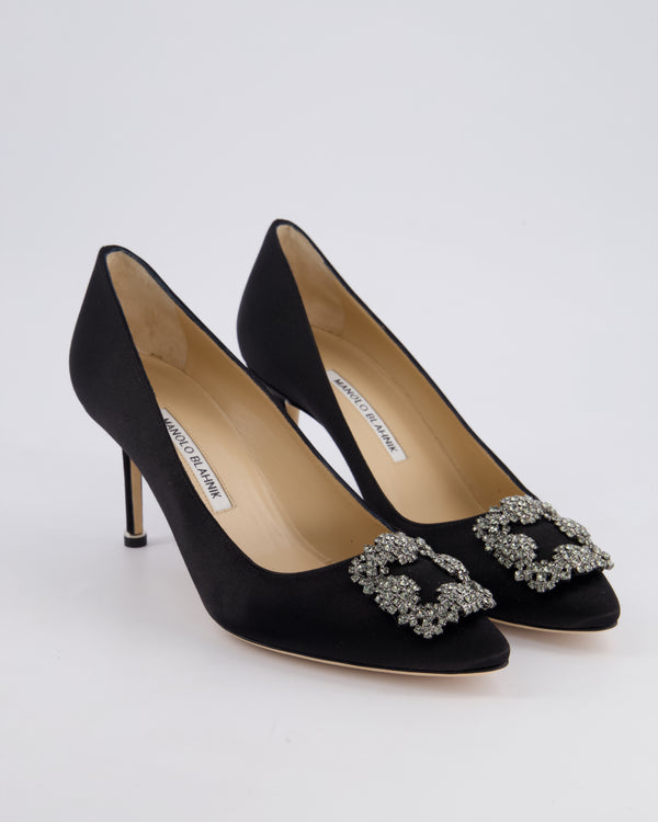 Manolo Blahnik Black Satin Hangisi 70 Embellished Pumps Size EU 40 RRP £945