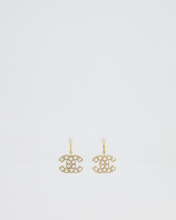 Chanel Gold and Pearl CC Logo Drop Earrings