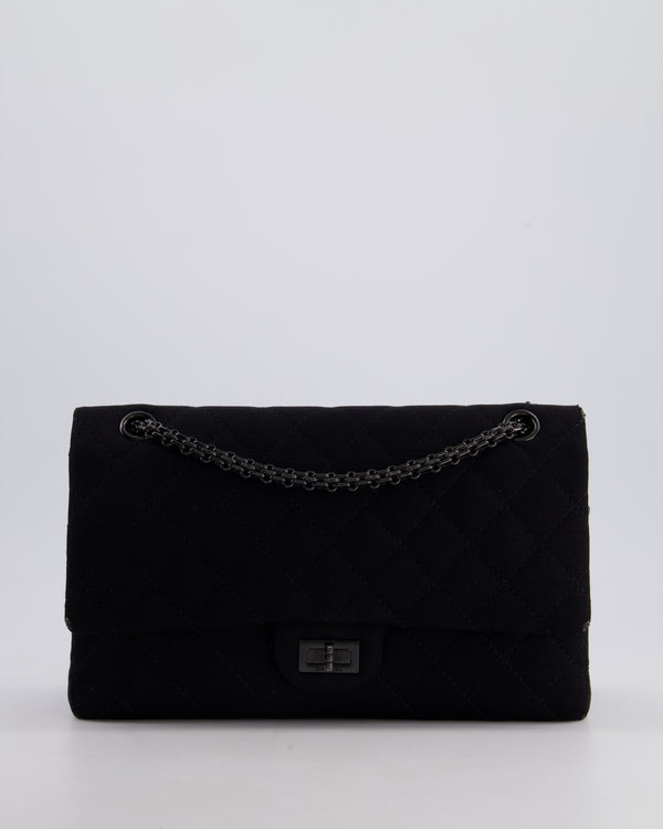 *FIRE PRICE* Chanel Black Large 2.55 Classic Double Flap Bag in Fabric with So Black Hardware