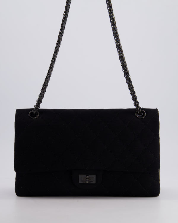 *FIRE PRICE* Chanel Black Large 2.55 Classic Double Flap Bag in Fabric with So Black Hardware