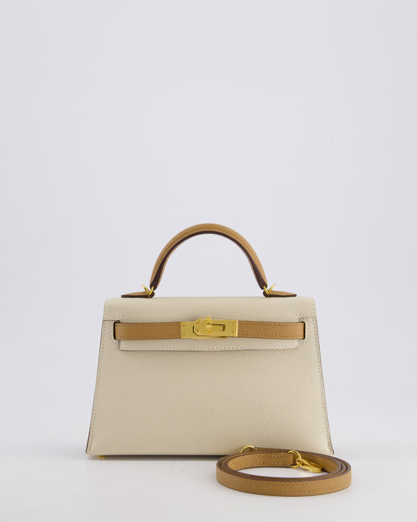 Hermès HSS Mini Kelly II 20cm Bag In Craie and Biscuit Epsom Leather with Gold Hardware