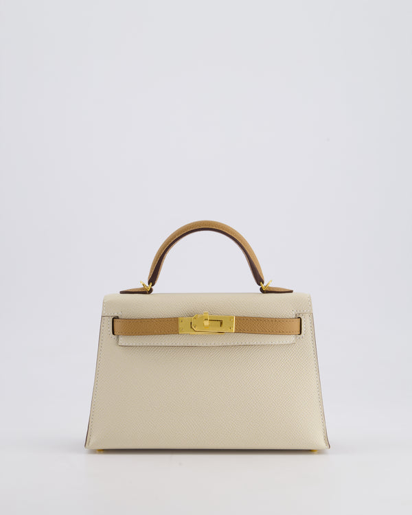 Hermès HSS Mini Kelly II 20cm Bag In Craie and Biscuit Epsom Leather with Gold Hardware