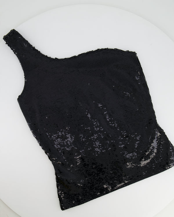 Saint Laurent Black Sequin One Shoulder Top Size FR 38 (UK 10)