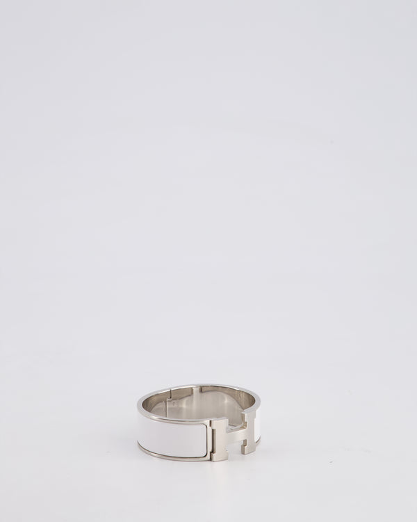 Hermès Clic H Wide Blanc Bracelet with Palladium Hardware Size PM RRP £660