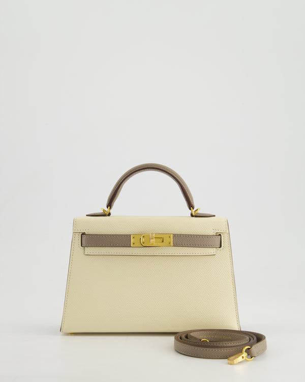 *HOT* Hermès HSS Mini Kelly II 20cm Bag In Nata and Gris Etain Epsom Leather with Gold Hardware