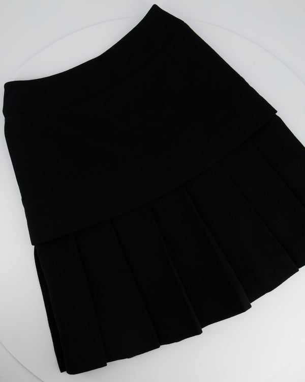 Chanel Black Pleated Panel Skirt with Gold CC Back Pocket Button Detail Size FR 36/38 (UK 8-10)