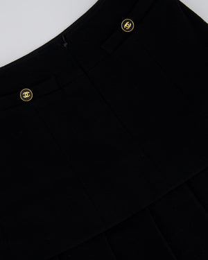 Chanel Black Pleated Panel Skirt with Gold CC Back Pocket Button Detail Size FR 36/38 (UK 8-10)