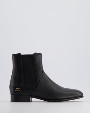 Chanel Black Leather CC Chelsea Boots Size EU 38