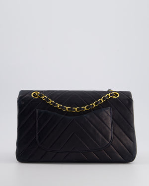 Chanel Navy Vintage Classic Medium Chevron Double Flap Bag in Lambskin Leather with 24K Gold Hardware