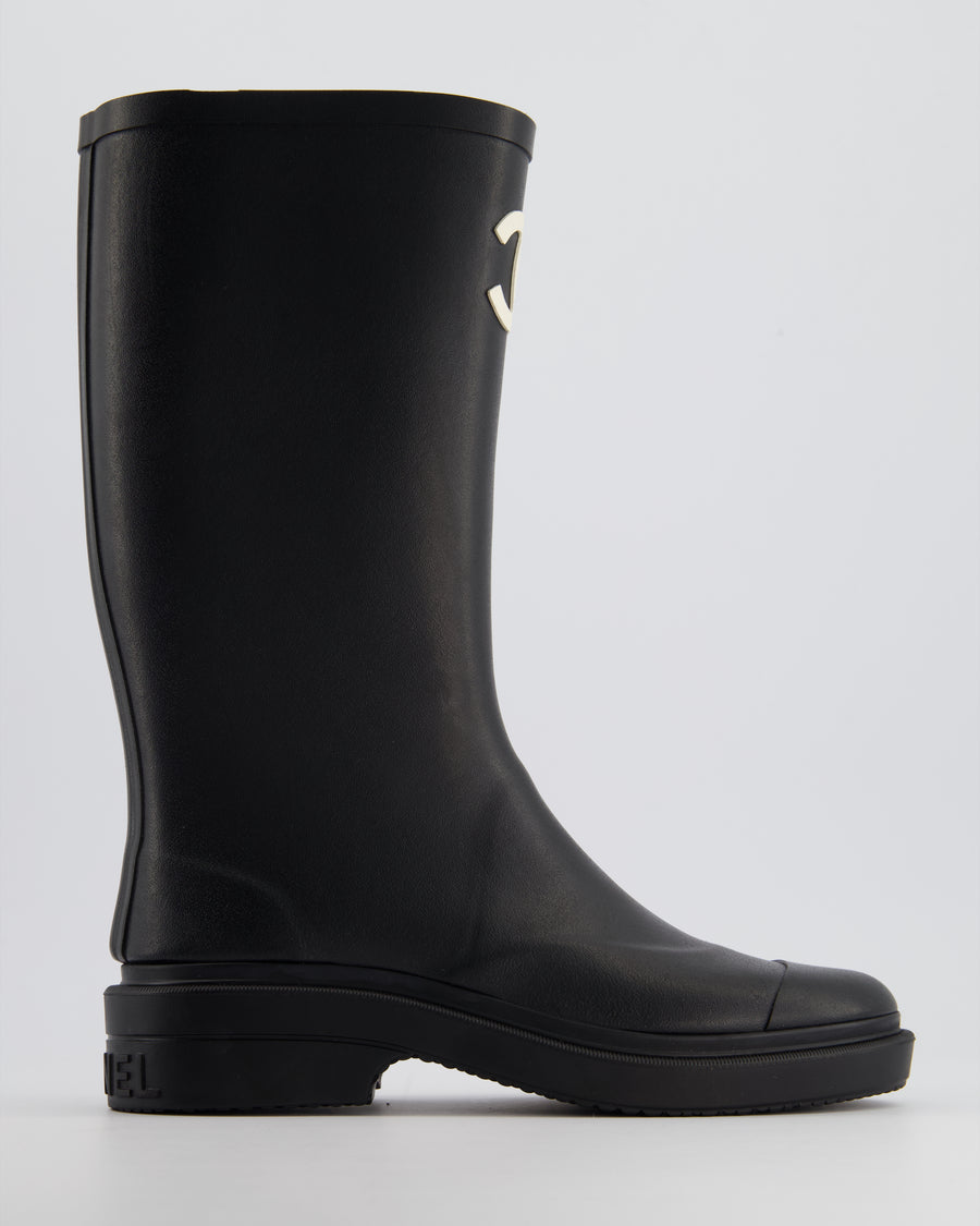 *HOT* Chanel Black CC Logo Rain Boots Size EU 35