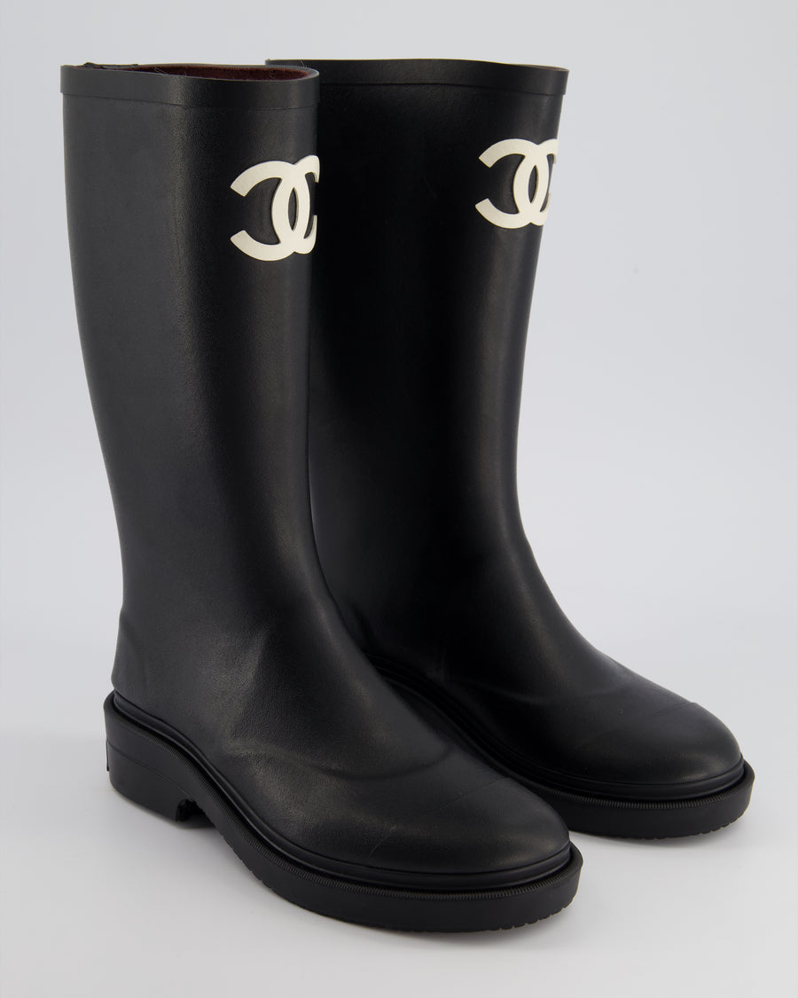 *HOT* Chanel Black CC Logo Rain Boots Size EU 35