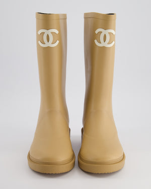 *HOT* Chanel Beige CC Logo Rain Boots Size EU 35