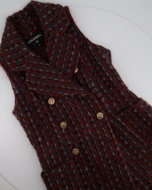 Chanel 16P Mohair Red & Blue Tweed Gilet Jacket With Bronze Button Detail Size FR 36 (UK 8)