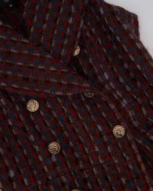 Chanel 16P Mohair Red & Blue Tweed Gilet Jacket With Bronze Button Detail Size FR 36 (UK 8)