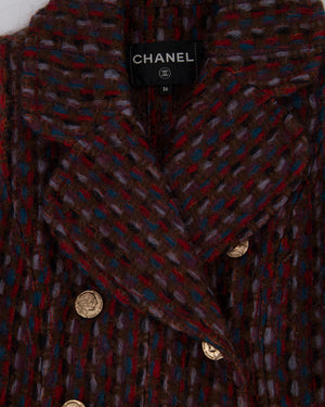 Chanel 16P Mohair Red & Blue Tweed Gilet Jacket With Bronze Button Detail Size FR 36 (UK 8)