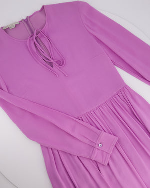 Stella McCartney Lilac Long Sleeve Pleated Waist Midi Dress with V-Neck Tie Detail Size IT 42 (UK 10) RRP £900