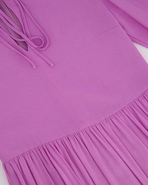 Stella McCartney Lilac Long Sleeve Pleated Waist Midi Dress with V-Neck Tie Detail Size IT 42 (UK 10) RRP £900