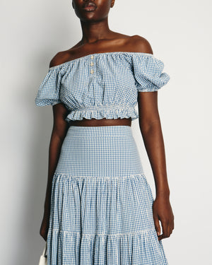 Caroline Constas Blue & White Gingham Maxi Skirt and Cropped Top Size S (UK 8)