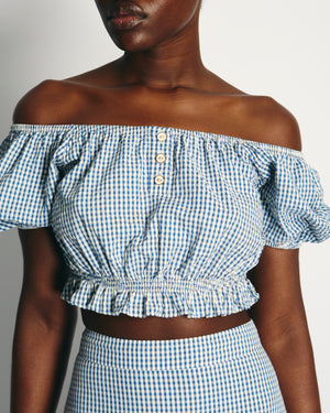 Caroline Constas Blue & White Gingham Maxi Skirt and Cropped Top Size S (UK 8)