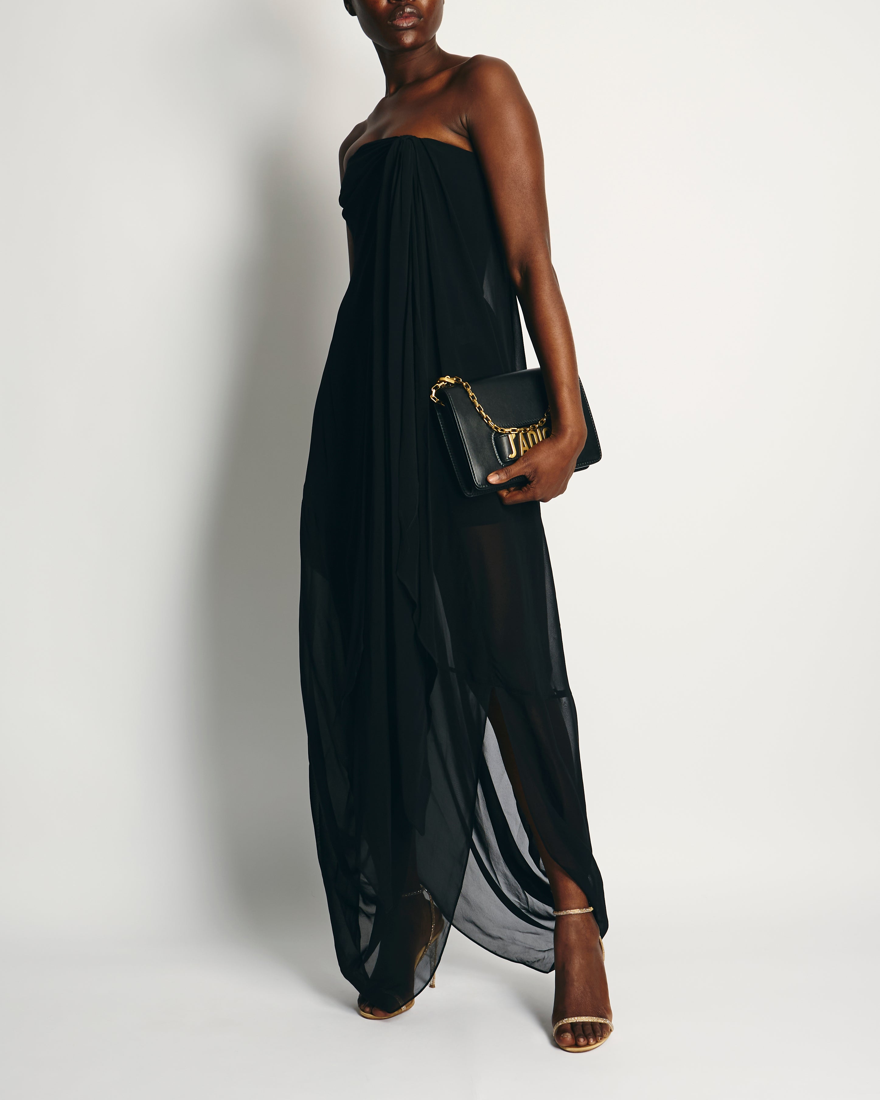 Jacquemus Black 'La Riviera' Sheer Strapless Midi Dress with Tie Detai –  Sellier