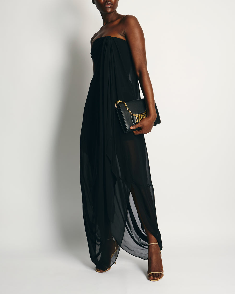 Jacquemus Black 'La Riviera' Sheer Strapless Midi Dress with Tie Detail FR 36 (UK 8)