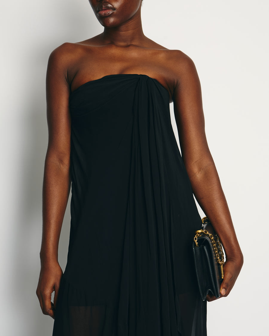 Jacquemus Black 'La Riviera' Sheer Strapless Midi Dress with Tie Detail FR 36 (UK 8)