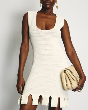 Bottega Cream Open-Knit Cotton Blend Mini Dress Size L (UK 14)