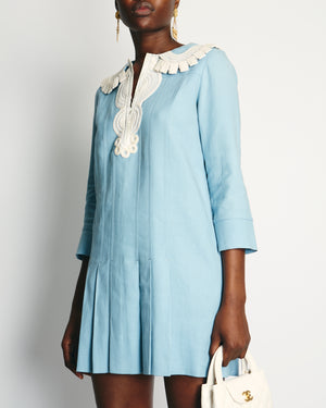 Chloé Light Blue Mini Dress with White Collar Detailing Size FR 36 (UK 8)