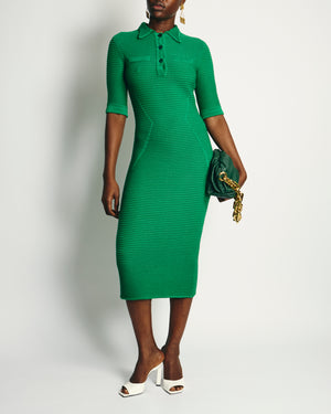 Safiyaa Green Knitted Midi Dress with Button Collar Detail Size S (UK 8)