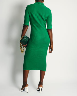 Safiyaa Green Knitted Midi Dress with Button Collar Detail Size S (UK 8)