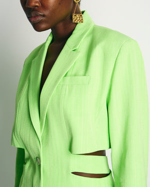 Jacquemus Neon Green 'Le Splash' Bari Cut-out Tailored Dress FR 40 (UK 12) RRP £1,010