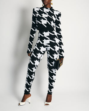 Balmain Black & White Logo Knit Cropped Top and Trousers Set with Abstract Print Detail FR 36/38 (UK 8/UK 10)