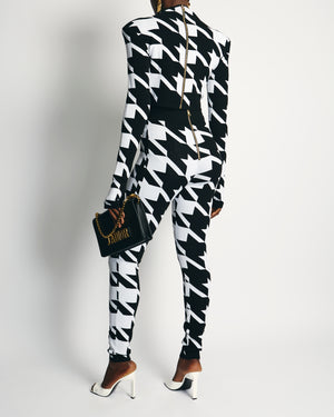 Balmain Black & White Logo Knit Cropped Top and Trousers Set with Abstract Print Detail FR 36/38 (UK 8/UK 10)