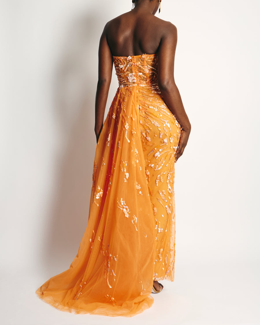 *HOT* Zuhair Murad Orange Sequin Embellished Corset Maxi Dress Size FR 36 (UK 8)