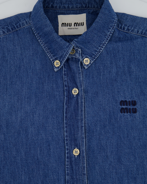 *HOT* Miu Miu Blue Denim Oversized Shirt Dress with Logo Detail Size IT 36 (UK 6)