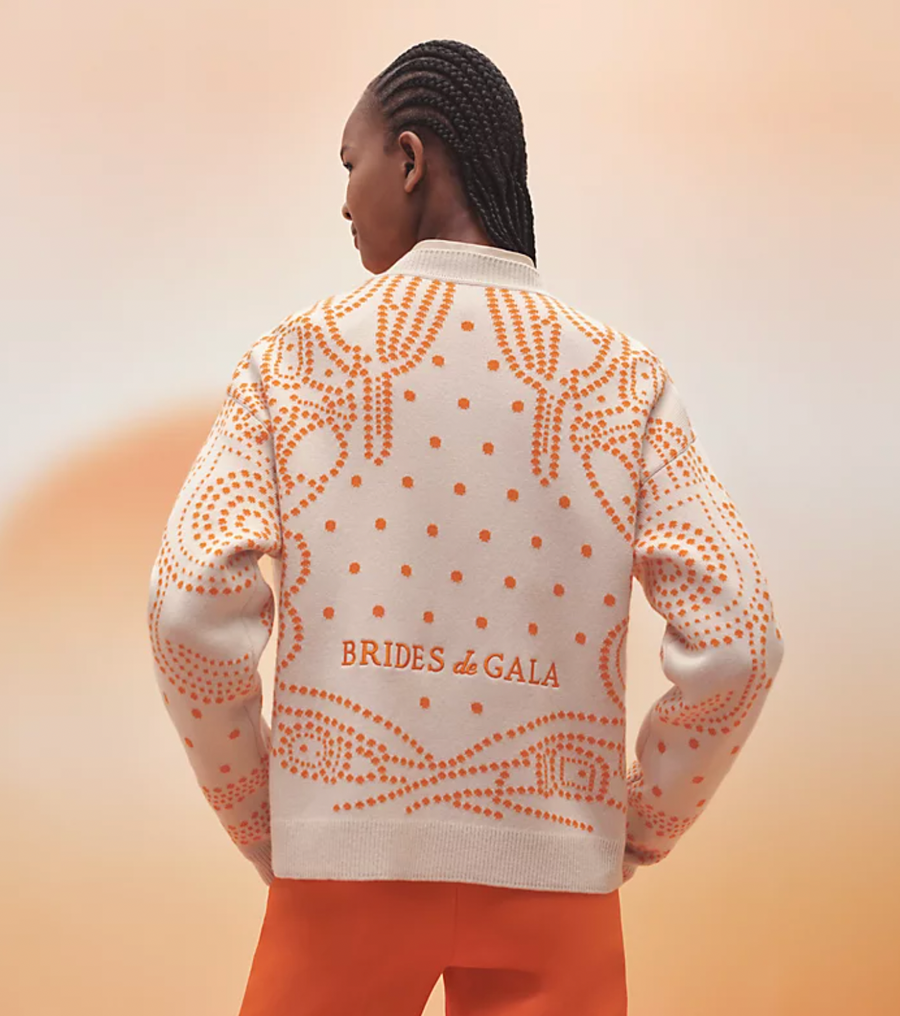 Hermès Cream and Orange Cashmere Brides de Gala Cardigan Size FR 38 (UK 10) RRP £2,450