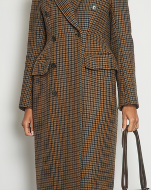 Balenciaga Brown Hourglass Structured Houndstooth Wool Coat FR 36 (UK 8)