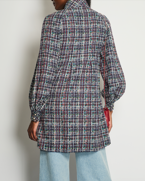 Chanel, Navy Red and White Check Tweed Long-Sleeve Coat with Pocket Detail Size FR 40 (UK 12)