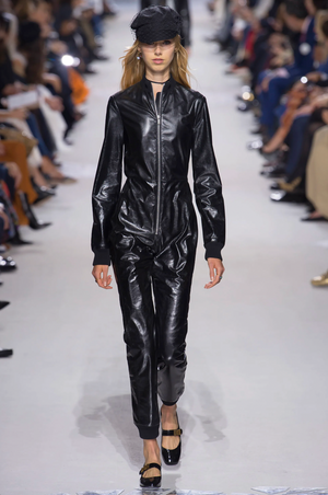 Christian Dior Runway 2018 Black Leather Jumpsuit with Cuffed Wrist & Ankles with Bee Embroidery Detail Size FR 34 (UK 6)