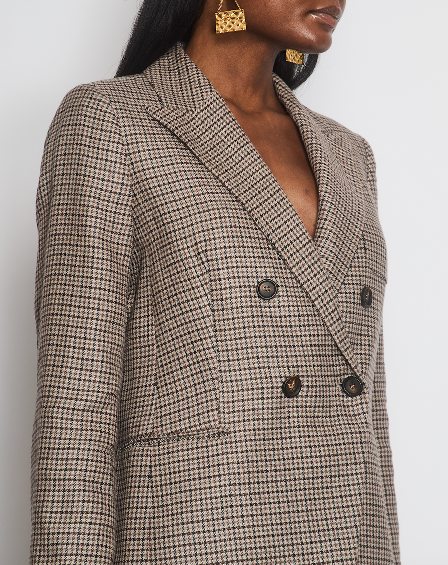 Brunello Cucinelli Brown Houndstooth Double Breasted Blazer Size IT 42 (UK 10)