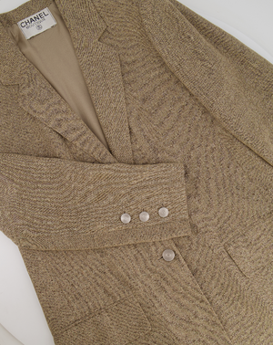 Chanel Sand Beige Linen Long Jacket with Silver CC Button Detail Size FR 40/42 (UK 12/14)